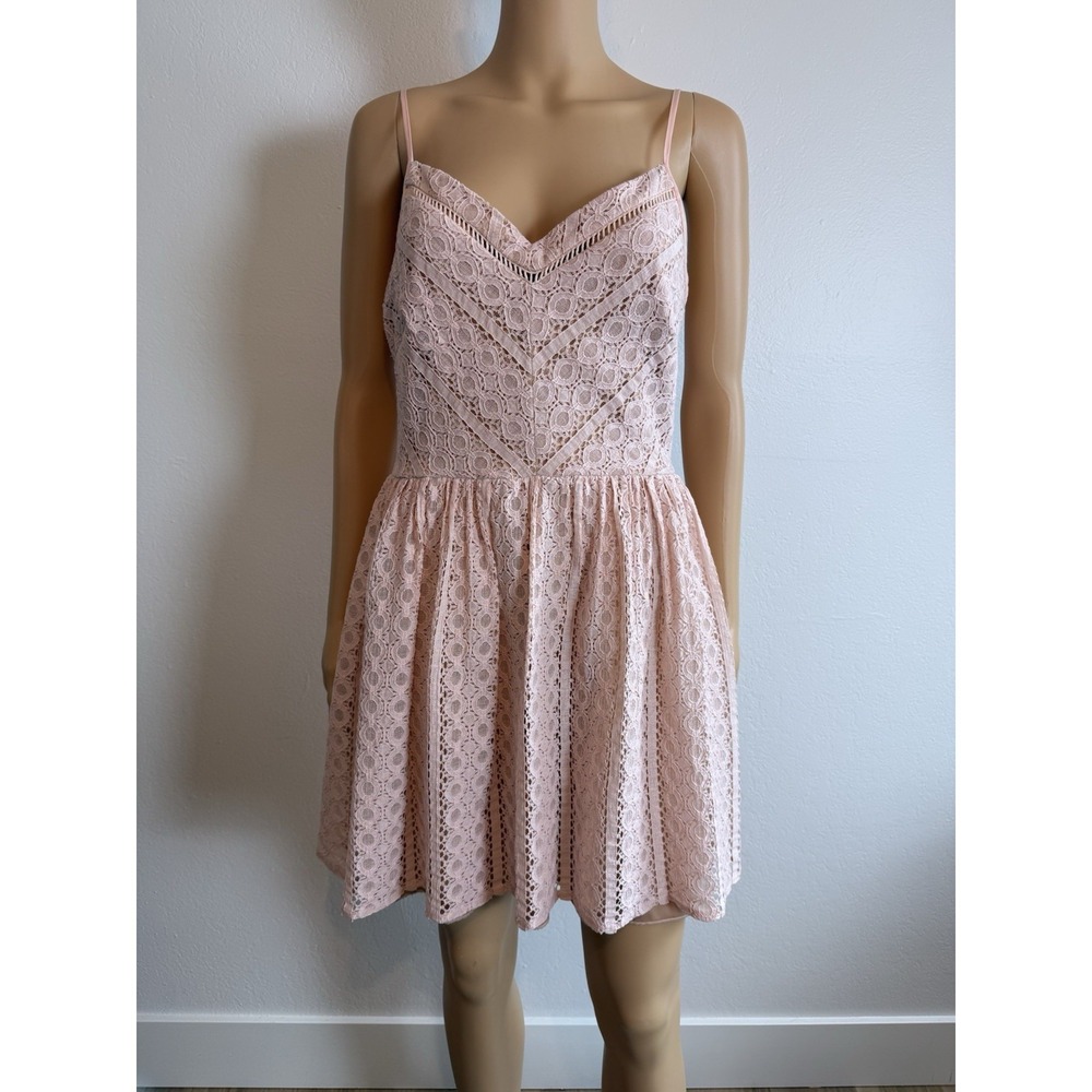 Vintage Y2K City Triangles Pink Lace Ladder Trim Spaghetti Strap Dress Size 9 - Picture 3 of 13